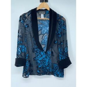 Vtg Alex Evening Cardigan Turquoise Burnout Velvet Silk Y2K Fairy Whimsigoth